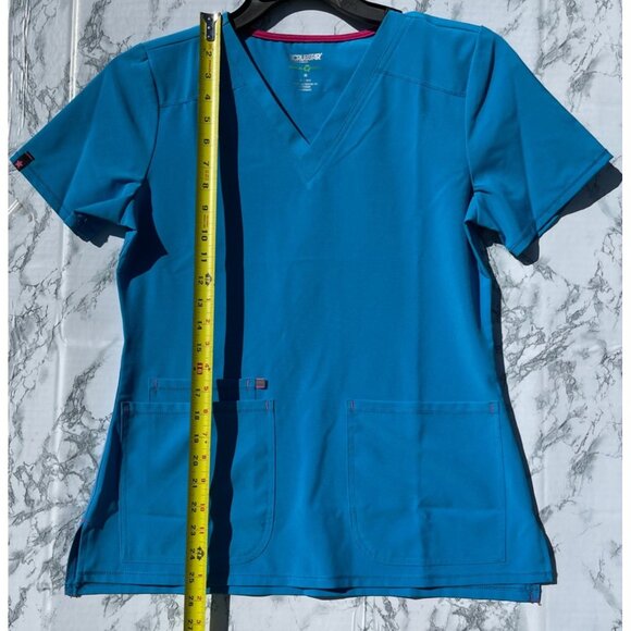 Scrubstar Womens XS V-Neck Scrub Top Bondi Blue With Pockets Recycled Polyester - Picture 3 of 8